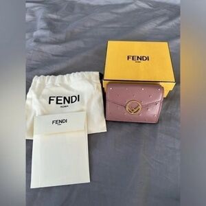 Fendi Blush Studded Tri-Fold Micro-Wallet - Full Inclusion